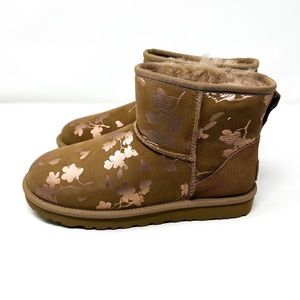 UGG Classic Mini Floral Foil Boots Amphora Brown